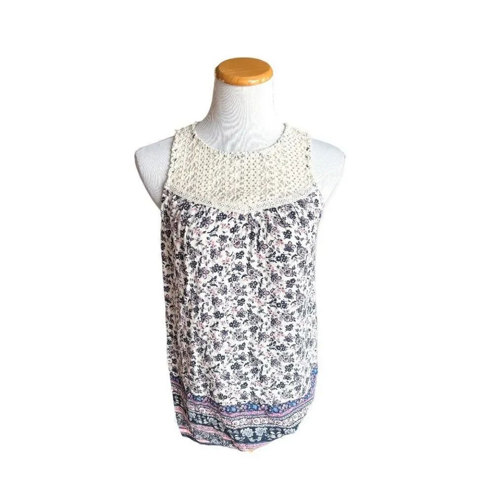 Womens Xhilaration Flowy Floral & Lace Sleeveless Blouse Cute Top - Sz S